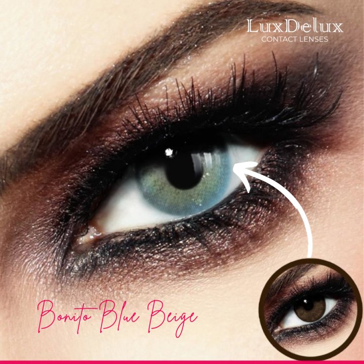 Hellblaue Kontaktlinsen für dunkle Augen Bonito Blue Beige LuxDelux